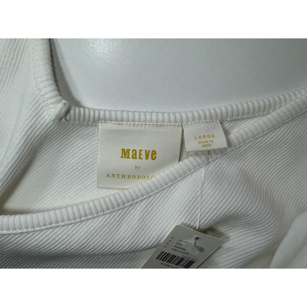 Maeve Anthropologie Shirt Womens Large White Puff Sleeve Tie Cuff V Neck Top - Picture 6 of 11